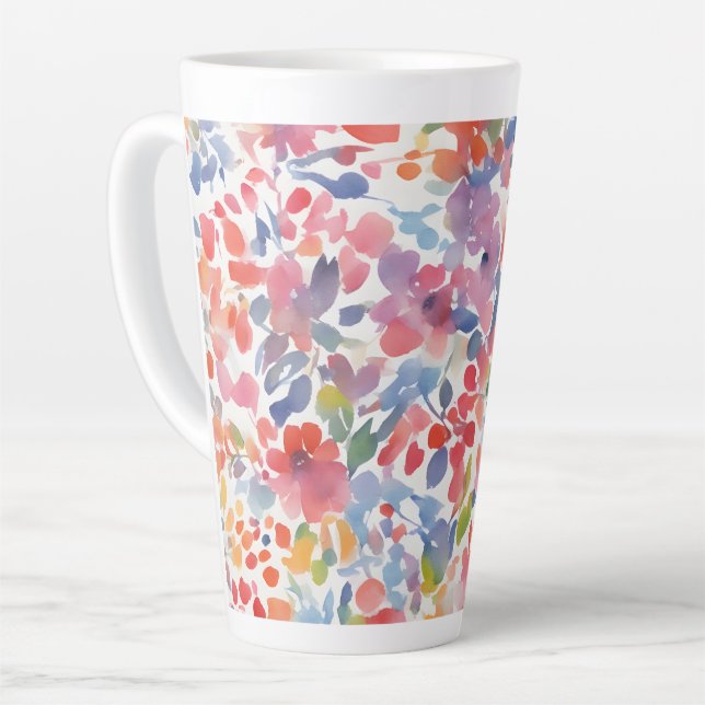Abstract Watercolor Loose Florals Latte Mug (Left Angle)