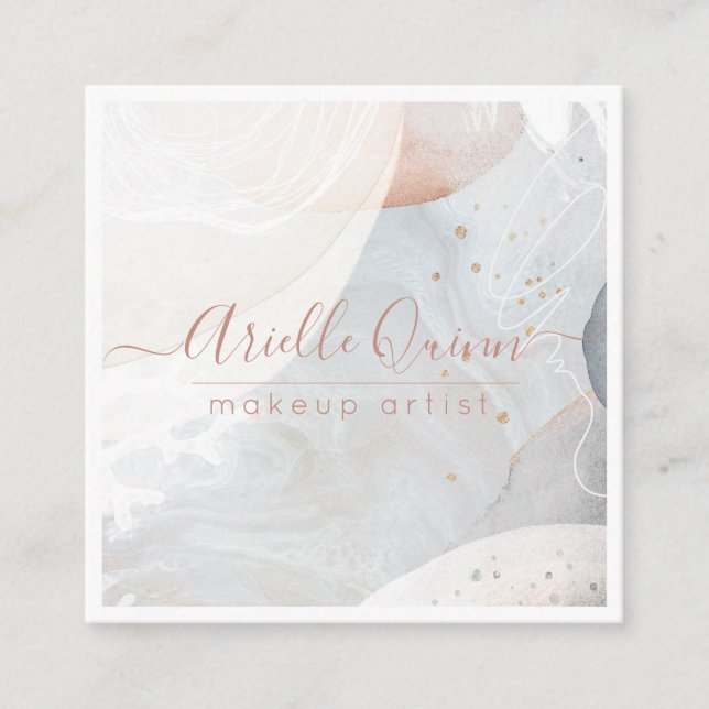 Abstract Watercolor Makeup Artist Square Business Card (Front)