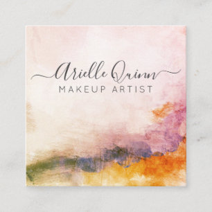 Abstract Watercolor Makeup Artist Square Business Card