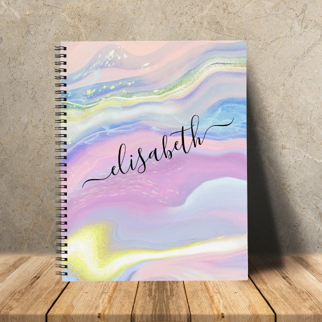 Abstract Watercolor Marble Script Name Monogram Notebook (Creator Uploaded)