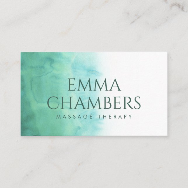 Abstract Watercolor Massage Therapy Green Business Card (Front)
