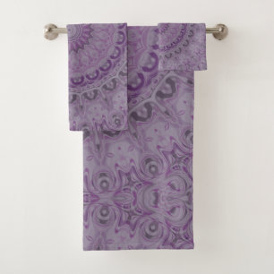 Abstract Watercolor Medallion in Violet Bath Towel Set