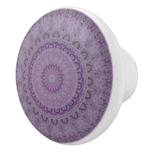Abstract Watercolor Medallion in Violet Ceramic Knob