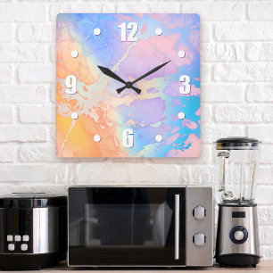 Abstract watercolor modern turquoise purple ombre square wall clock