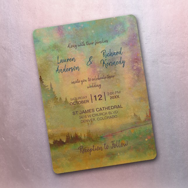 Abstract Watercolor Mountain Forest Wedding Invitation (Creator Uploaded)