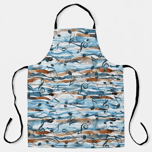 Abstract watercolor music notes pattern. apron (Front)