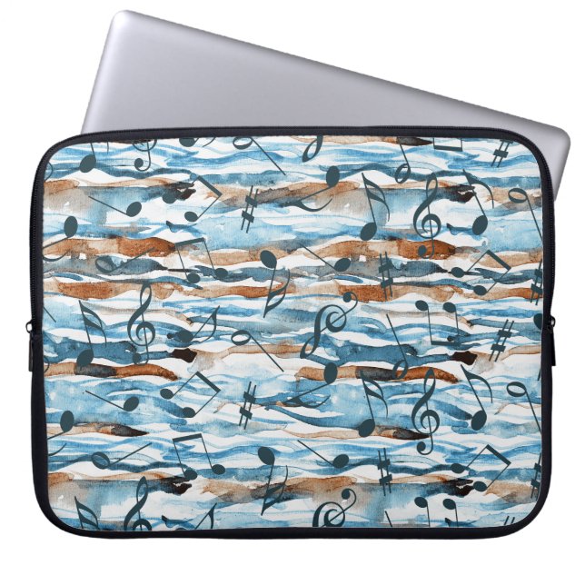 Abstract watercolor music notes pattern. laptop sleeve (Front)