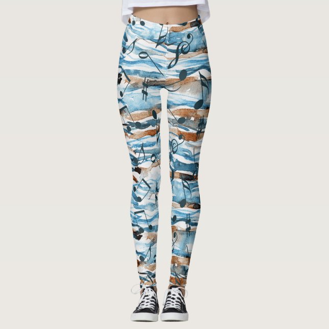 Abstract watercolor music notes pattern. leggings (Front)