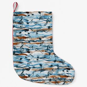 Abstract watercolor music notes pattern. small christmas stocking
