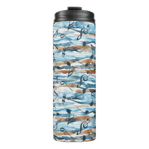 Abstract watercolor music notes pattern. thermal tumbler
