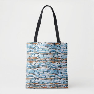 Abstract watercolor music notes pattern. tote bag