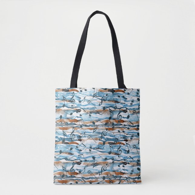 Abstract watercolor music notes pattern. tote bag (Front)