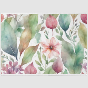 Abstract Watercolor Nature Collage with Leaves Tissue Paper