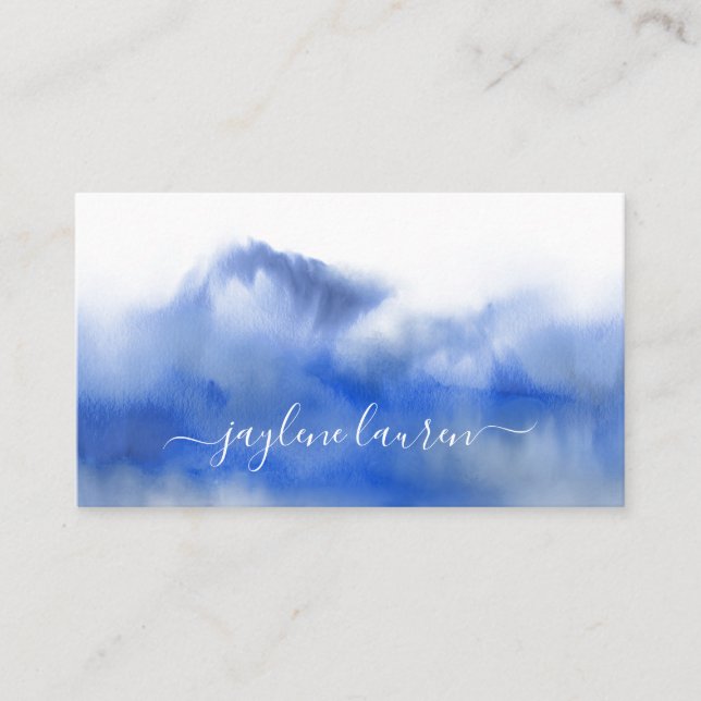 Abstract Watercolor Navy Blue Business Card (Front)