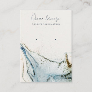 Abstract Watercolor Navy Blue Gold Earring Holder Business Card