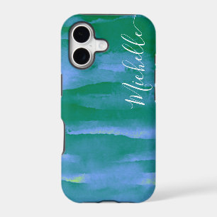 Abstract Watercolor Neon Green and Blue