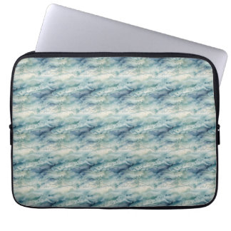 Abstract Watercolor Ocean Coastal Blue Aesthetic Laptop Sleeve