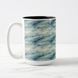 Abstract Watercolor Ocean Coastal Blue Aesthetic Two-Tone Coffee Mug