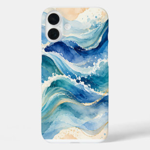 Abstract Watercolor Ocean Waves Pattern iPhone 16 Plus Case