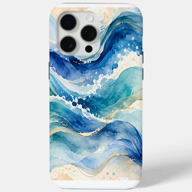 Abstract Watercolor Ocean Waves Pattern Case-Mate iPhone Case (Back)