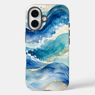 Abstract Watercolor Ocean Waves Pattern iPhone 16 Case