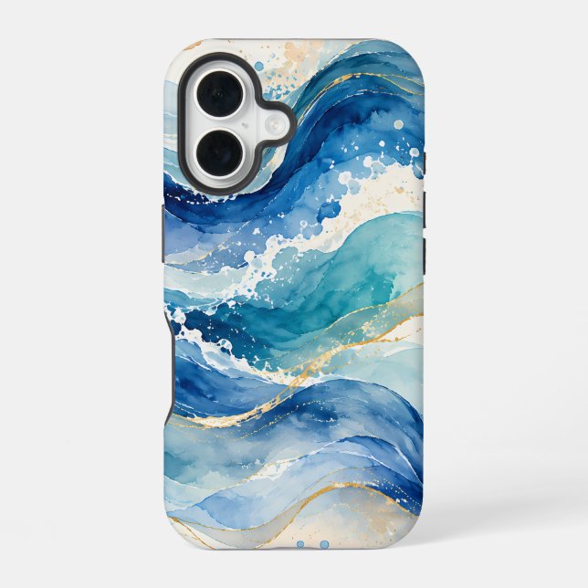 Abstract Watercolor Ocean Waves Pattern iPhone 16 Case (Back)