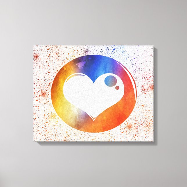Abstract Watercolor Orange & Blue Heart Design Canvas Print (Front)