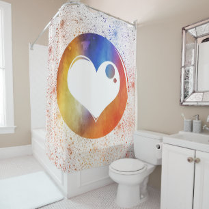 Abstract Watercolor Orange & Blue Heart Design Shower Curtain