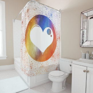Abstract Watercolor Orange & Blue Heart Design Shower Curtain