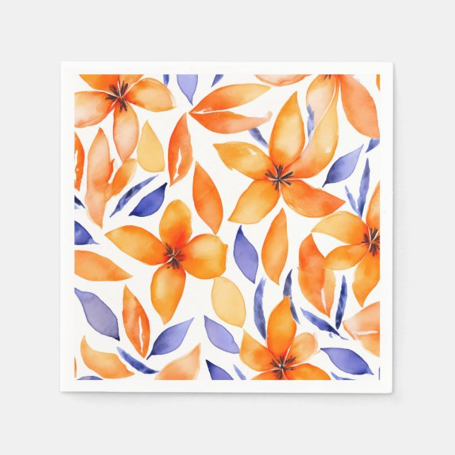 Abstract watercolor orange floral modern napkin (Front)