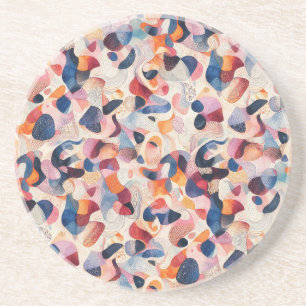 Abstract Watercolor Organic Navy Coral Pattern Coaster