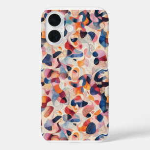 Abstract Watercolor Organic Shapes Navy Coral Patt iPhone 16 Case