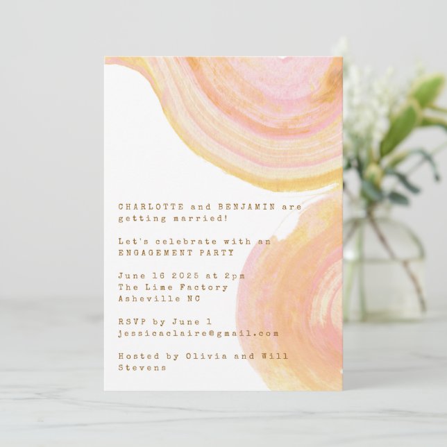 Abstract Watercolor Paint Swirl Engagement Party Invitation (Standing Front)