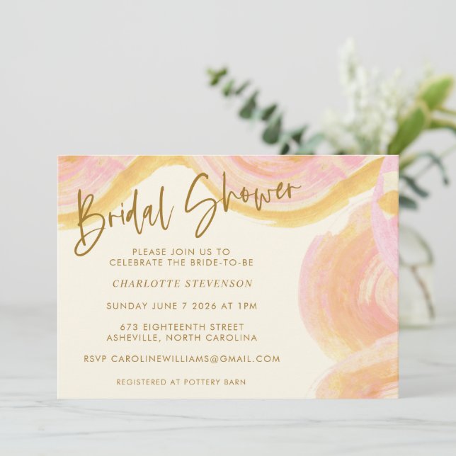 Abstract Watercolor Paint Swirl Pink Bridal Shower Invitation (Standing Front)