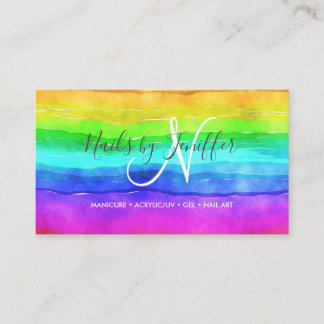 Abstract Watercolor Painted Stripes Rainbow.       Business Card