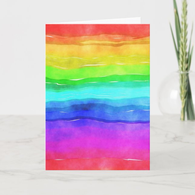 Abstract Watercolor Painted Stripes Rainbow Card (Front)
