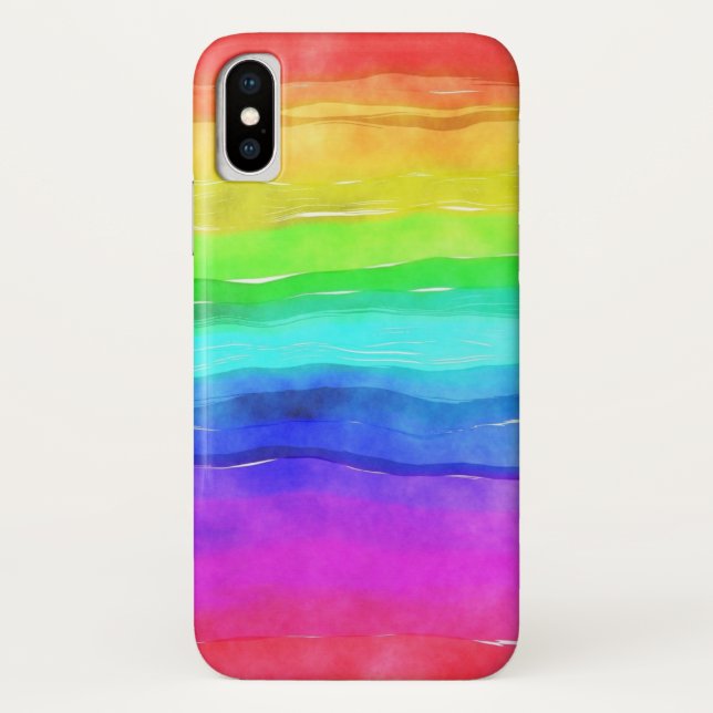 Abstract Watercolor Painted Stripes Rainbow Case-Mate iPhone Case (Back)