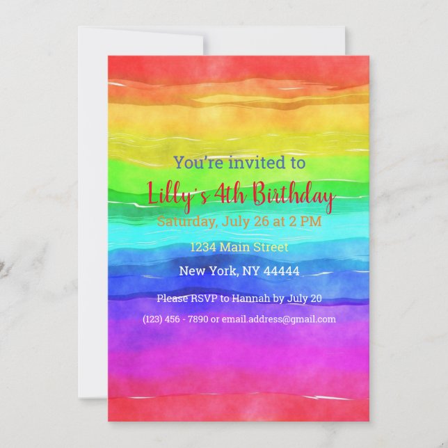 Abstract Watercolor Painted Stripes Rainbow.       Invitation (Front)