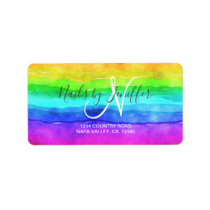 Abstract Watercolor Painted Stripes Rainbow.       Label