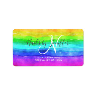 Abstract Watercolor Painted Stripes Rainbow.       Label
