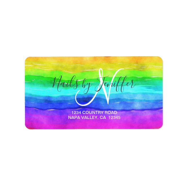 Abstract Watercolor Painted Stripes Rainbow.       Label (Front)