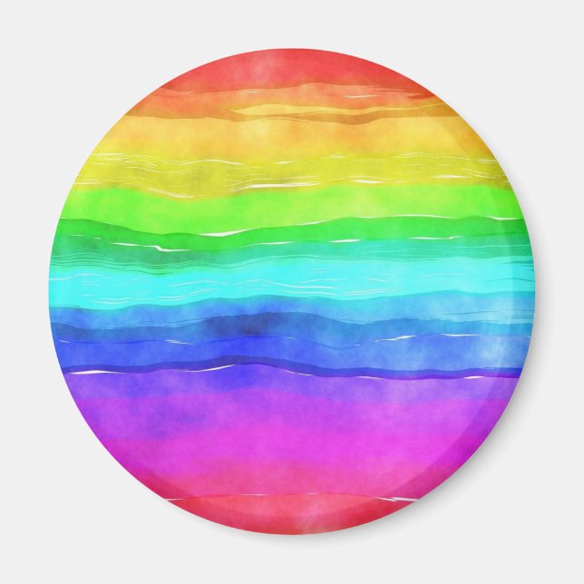 Abstract Watercolor Painted Stripes Rainbow Magnet (Front)