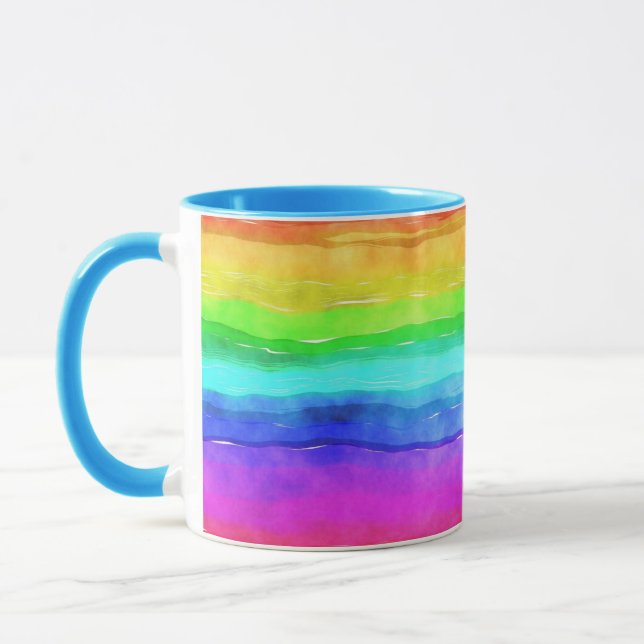 Abstract Watercolor Painted Stripes Rainbow Mug (Left)