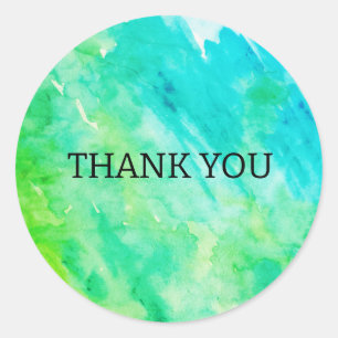 Abstract Watercolor Painting Blue Green Thank You Classic Round Sticker