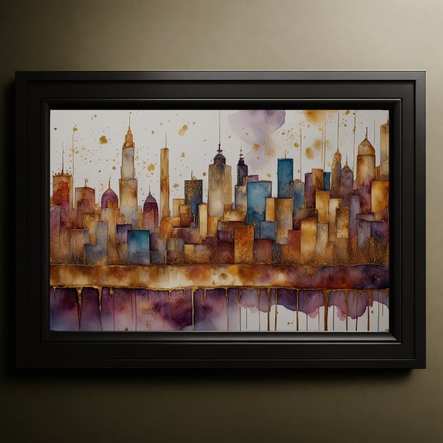 Abstract Watercolor Painting Gold Cityscape 3:2 Poster (Creator Uploaded)