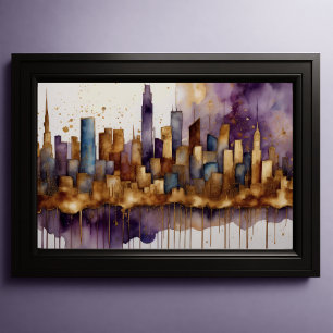 Abstract Watercolor Painting Gold Cityscape 3:2 Poster