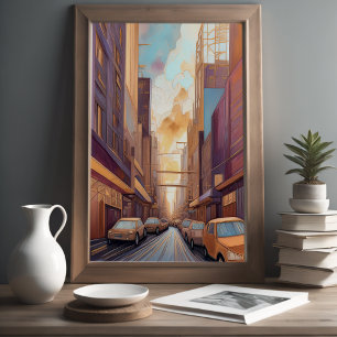 Abstract Watercolor Painting Gold Cityscape 3:2 Poster