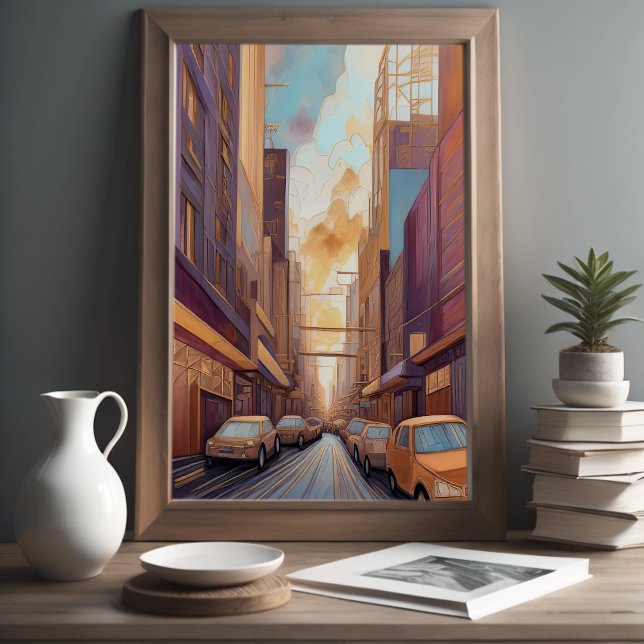 Abstract Watercolor Painting Gold Cityscape 3:2 Poster (Creator Uploaded)
