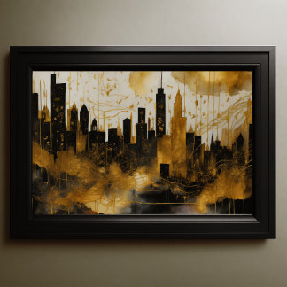Abstract Watercolor Painting Gold Cityscape 3:2 Poster