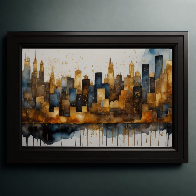 Abstract Watercolor Painting Gold Cityscape 3:2 Poster (Creator Uploaded)
